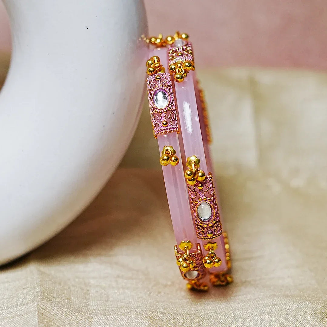 Premium Gold Ball Studded Acrylic Kada for Women (Pack of 2) - The Golden Cascade